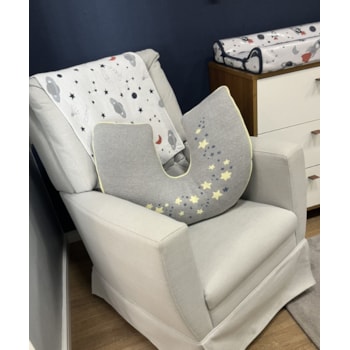 Segunda imagem do produto Almofada de Amamentação em Tricot Estrelas Cinza e Amarelo