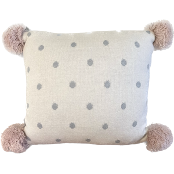 Imagem do produto Almofada Decorativa Bolinhas Cinza e com Pompom Rosa