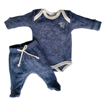 Imagem do produto Body Manga Longa c/ Culote Prematuro Canelado Suedine Azul Jeans - Tilly Baby
