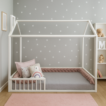 Imagem do produto Cama Montessoriana Solteiro Cork Casinha Branca - Sleeper
