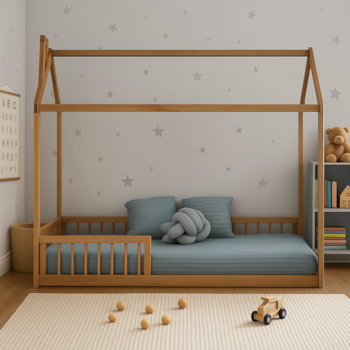 Imagem do produto Cama Montessoriana Solteiro Cork Casinha Madeira - Sleeper