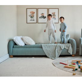 Imagem do produto Cama Moon Infantil Estofada Cotelê Azul com Colchão - Stillen