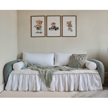 Segunda imagem do produto Cama Moon Infantil Estofada Cotelê Azul com Colchão - Stillen