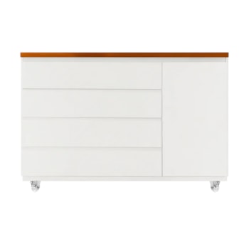 Segunda imagem do produto Cômoda Bada Branca com 4 Gavetas e 1 Porta com Rodízios Tampo Madeira - Kartoon
