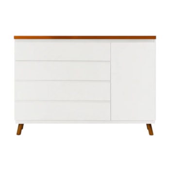 Segunda imagem do produto Cômoda Badá Branca com 4 Gavetas e 1 Porta Pés Fixos Tampo Madeira - Kartoon