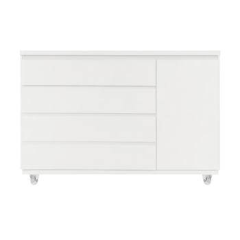 Segunda imagem do produto Cômoda Bada Branco BAD-471 com 4 Gavetas e 1 Porta com Rodízios - Kartoon