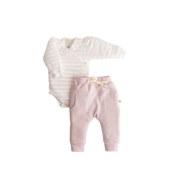 Imagem do produto Conjunto Prematuro Body Manga Longa e Calça Listrado Rose - D'Bella