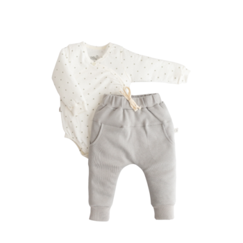 Imagem do produto Conjunto Prematuro Body Manga Longa e Calça Poá Cinza - D'Bella
