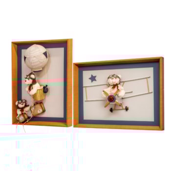 Imagem do produto Kit 2 Quadros Decorativos Urso Aviador 63x53cm