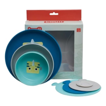 Segunda imagem do produto Kit 3 Pratos Infantis com Ventosa Antiderrapante Dino Kouii