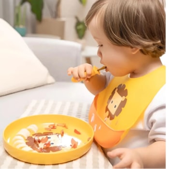 Segunda imagem do produto Kit 3 Pratos Infantis com Ventosa Antiderrapante Leão Kouii