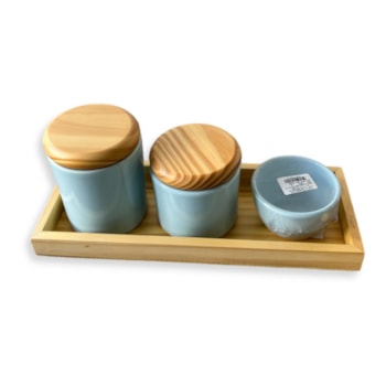 Imagem do produto Kit Higiene com 4 Peças Azul Tampa Madeira