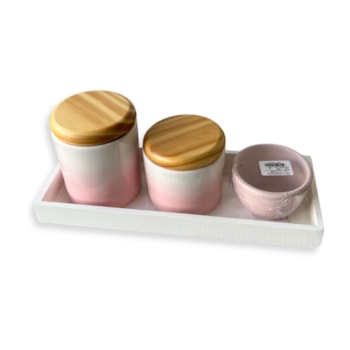 Imagem do produto Kit Higiene com 4 Peças Degradê Rosa Tampa Madeira