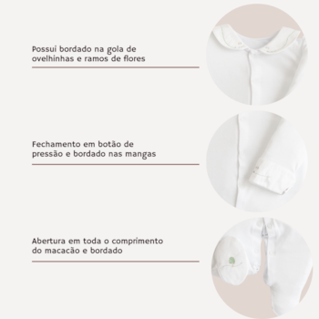 Segunda imagem do produto Macacão Prematuro com Gola e Botão de Pressão Ovelha Branco - D'Bella