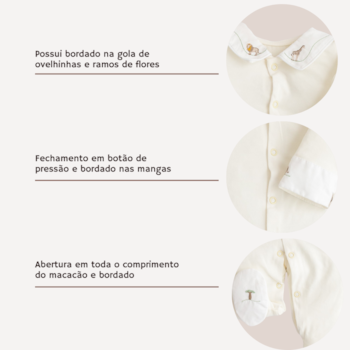 Segunda imagem do produto Macacão Prematuro com Gola e Botão de Pressão Safari Off White - D'Bella