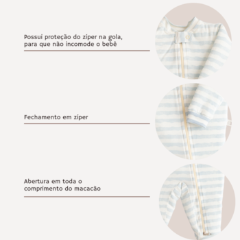 Segunda imagem do produto Macacão Prematuro Comprido com Abertura de Zíper Listrado Azul - D'Bella