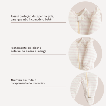 Segunda imagem do produto Macacão Prematuro Comprido com Abertura de Zíper Listrado Rose - D'Bella