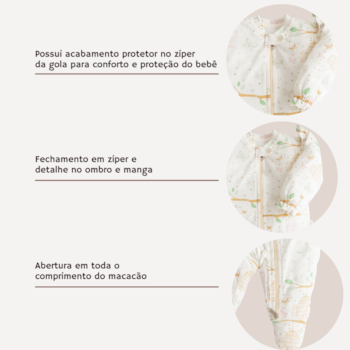 Segunda imagem do produto Macacão Prematuro Comprido com Zíper Gaiolas Algodão - D'Bella