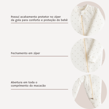 Segunda imagem do produto Macacão Prematuro Comprido com Zíper Poá Cinza - D'Bella