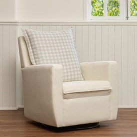 Imagem do produto Poltrona Serena com Pés Giro + Balanço Linho Cru com Encosto Xadrez Azul