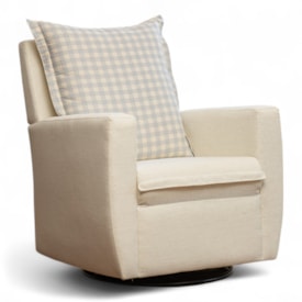 Segunda imagem do produto Poltrona Serena com Pés Giro + Balanço Linho Cru com Encosto Xadrez Azul