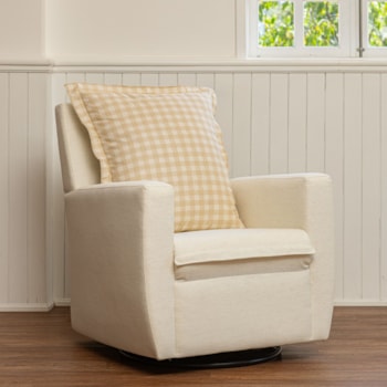 Imagem do produto Poltrona Serena com Pés Giro + Balanço Linho Cru com Encosto Xadrez Bege