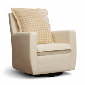 Segunda imagem do produto Poltrona Serena com Pés Giro + Balanço Linho Cru com Encosto Xadrez Bege