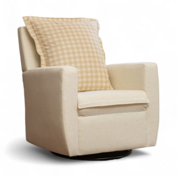 Segunda imagem do produto Poltrona Serena com Pés Giro + Balanço Linho Cru com Encosto Xadrez Bege