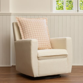 Imagem do produto Poltrona Serena com Pés Giro + Balanço Linho Cru com Encosto Xadrez Rosa