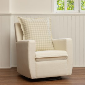 Imagem do produto Poltrona Serena com Pés Giro + Balanço Linho Cru com Encosto Xadrez Verde