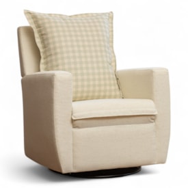 Segunda imagem do produto Poltrona Serena com Pés Giro + Balanço Linho Cru com Encosto Xadrez Verde